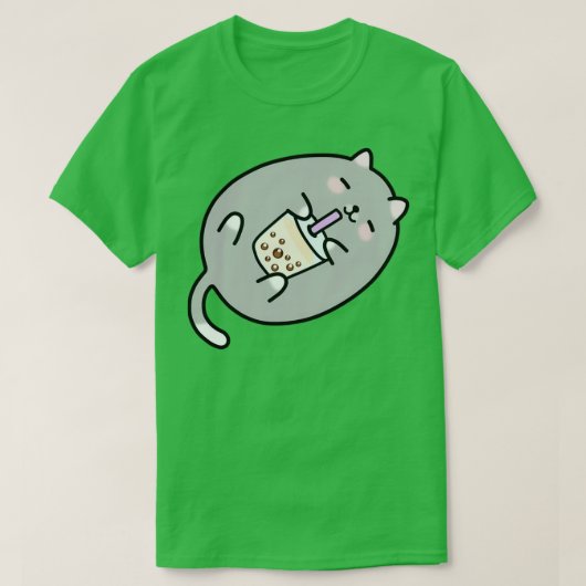Gray Chubby Boba Cat T-shirt (Design voorkant)