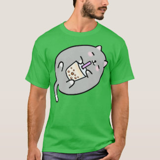 Gray Chubby Boba Cat T-shirt