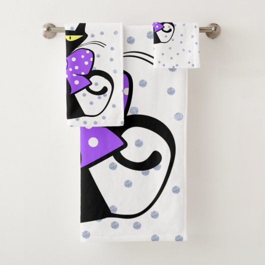 Gray Circle Circular Cat KittenBathroom-handdoekse Bad Handdoek (Insitu)