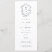 Gray Classic Floral Crest Wedding Ceremony Programmakaart (Voorkant)