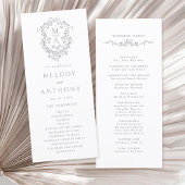 Gray Classic Floral Crest Wedding Ceremony Programmakaart