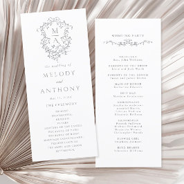 Gray Classic Floral Crest Wedding Ceremony Programmakaart