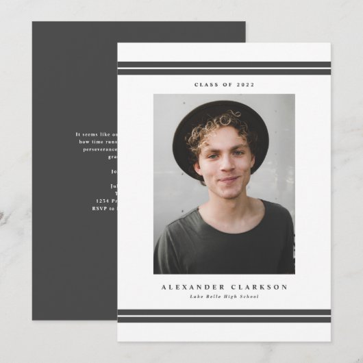 Gray Classic Stripes Modern 2022 Foto Afstuderen Aankondiging (Voorkant / Achterkant)