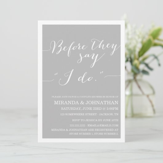 Gray Classy Couple's Shower Invitations Kaart (Staand voorkant)