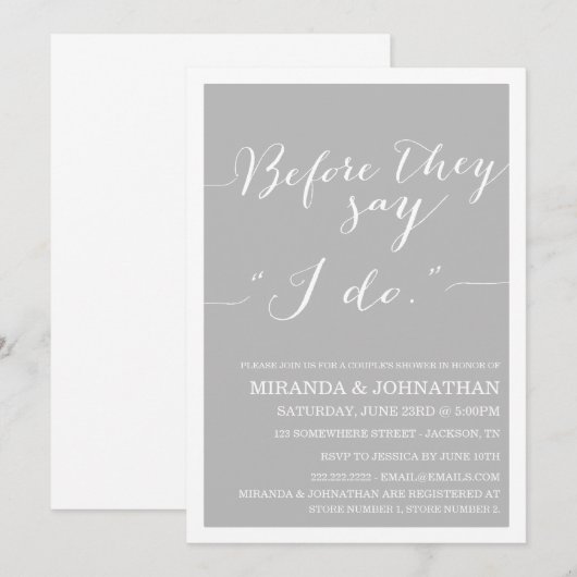 Gray Classy Couple's Shower Invitations Kaart (Voorkant / Achterkant)