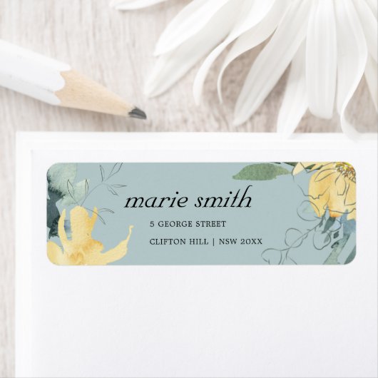 GRAY CLEAN YELLOW GROENE WATERVERF FLORAAL ADRES ETIKET (Insitu)