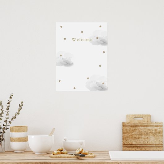 Gray Clouds & Gold Stars Welcome Poster (Keuken)