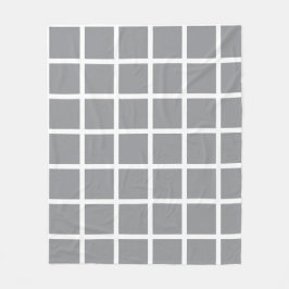 Gray colored square pattern and white borders fleece deken