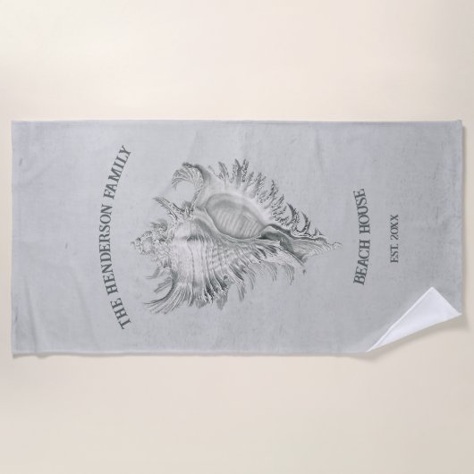 Gray Conch Shell Beach Towel Strandlaken (Voorkant)
