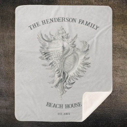 Gray Conch Shell Sherpa Blanket Deken