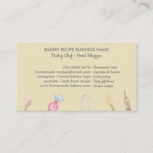 Gray Cook Chef Waterverf Bakkerswaren Bakkerij Visitekaartje (Achterkant)