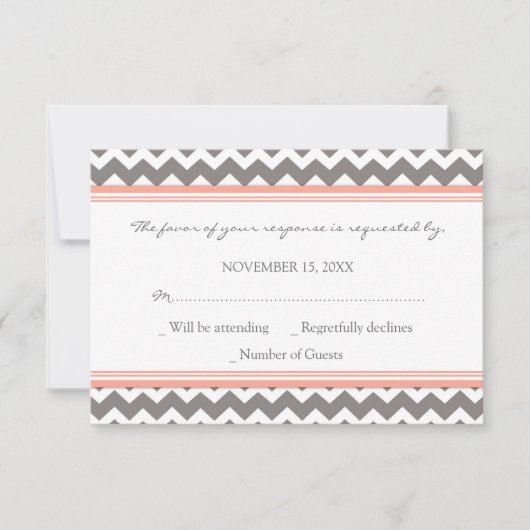 Gray Coral Chevron RSVP-bruiloft RSVP Kaartje (Voorkant)