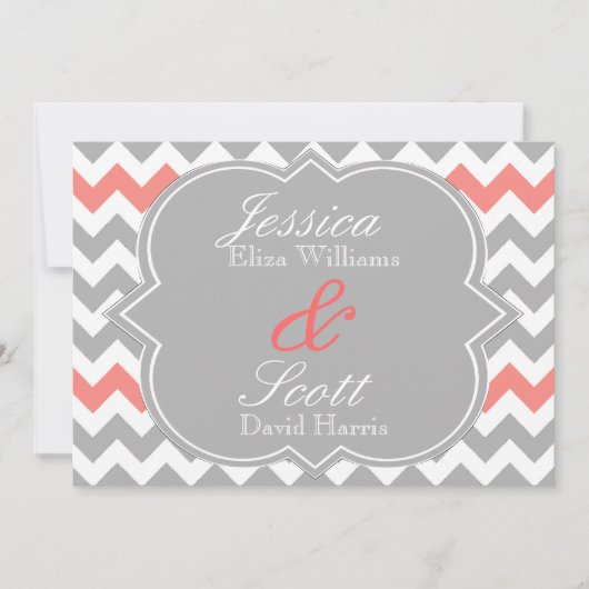 Gray Coral Chevron Wedding Kaart (Voorkant)