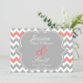 Gray Coral Chevron Wedding Kaart (Staand voorkant)