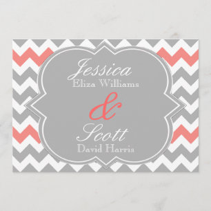 Gray Coral Chevron Wedding Kaart