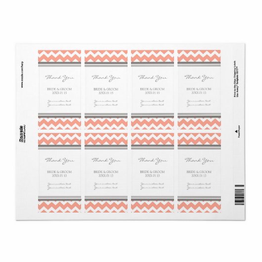 Gray Coral Chevron Wedding Labels (Full Sheet)