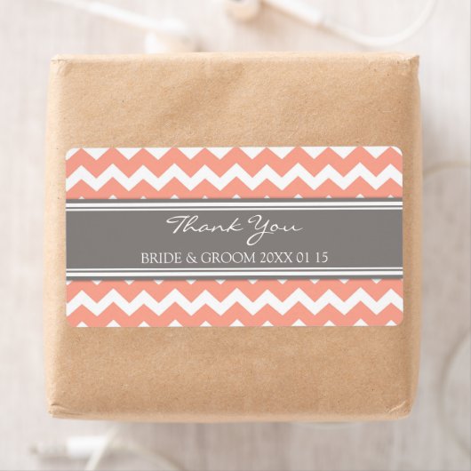 Gray Coral Chevron Wedding Labels (Insitu)