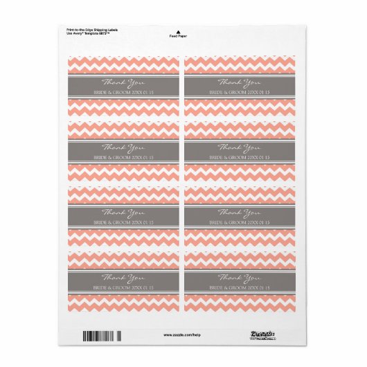 Gray Coral Chevron Wedding Labels (Full Sheet)