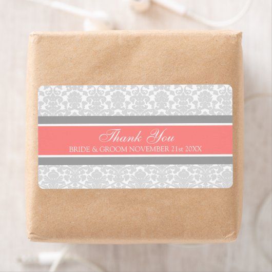Gray Coral Damask Wedding Labels (Insitu)