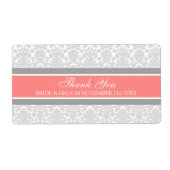 Gray Coral Damask Wedding Labels (Voorkant)
