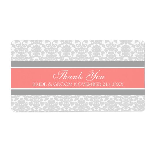 Gray Coral Damask Wedding Labels (Voorkant)