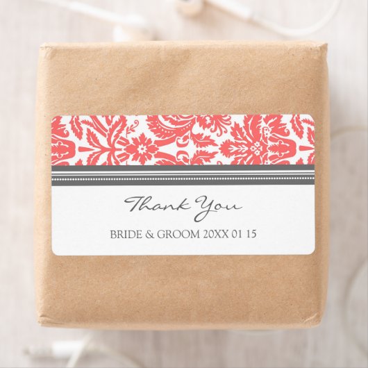 Gray Coral Damask Wedding Labels (Insitu)