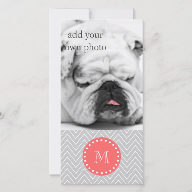 Gray & Coral Modern Chevron Aangepast monogram (Voorkant)