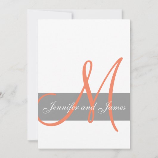 Gray Coral Wedding Invitation | Monogram Namen Kaart (Voorkant)