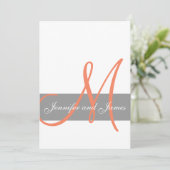 Gray Coral Wedding Invitation | Monogram Namen Kaart (Staand voorkant)