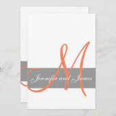 Gray Coral Wedding Invitation | Monogram Namen Kaart (Voorkant / Achterkant)