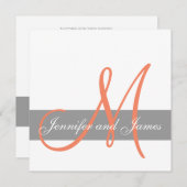 Gray Coral Wedding Invitation | Monogram Namen Kaart (Voorkant / Achterkant)