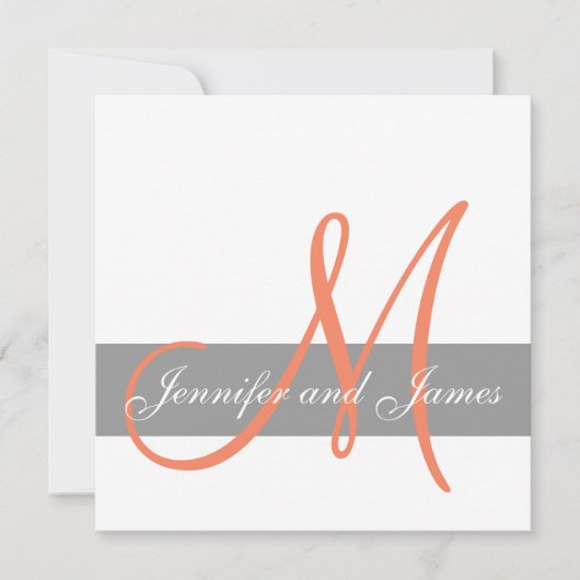 Gray Coral Wedding Invitation | Monogram Namen Kaart (Voorkant)