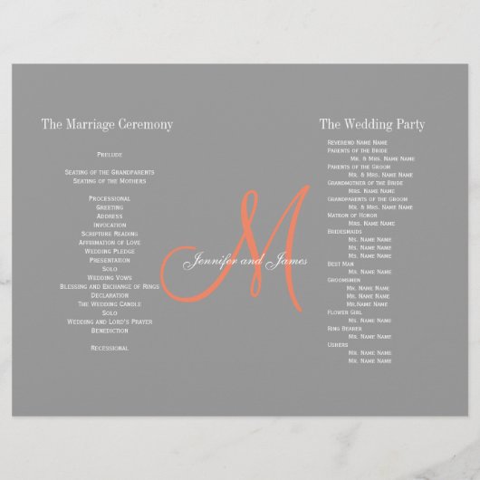 Gray Coral Wedding Program | Monogram (Achterkant)