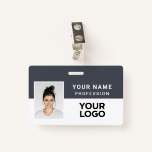 Gray Corporate Employee Photo Name Tag Badge