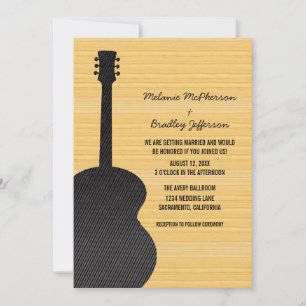Gray Country Guitar Wedding Invitation Kaart