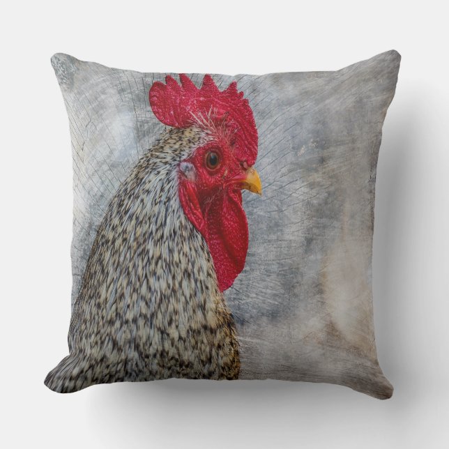 Gray Country Rooster Kussen (Voorkant)