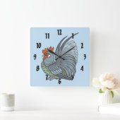 Gray Country Rooster Vierkante Klok (Huis)