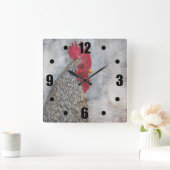 Gray Country Rooster Vierkante Klok (Huis)