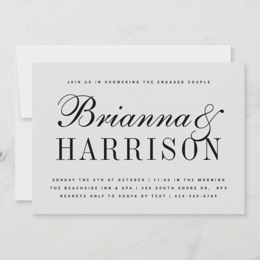 Gray Couples Names Wedding Shower Kaart (Voorkant)