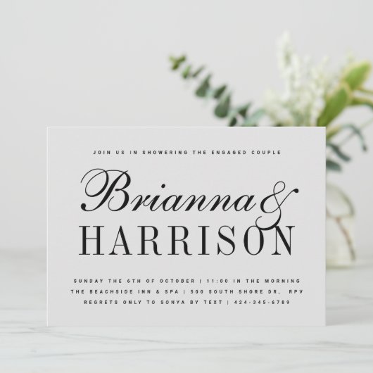 Gray Couples Names Wedding Shower Kaart (Staand voorkant)