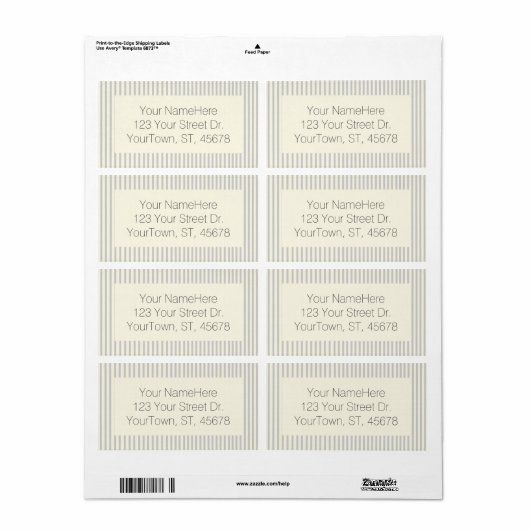 Gray Cream Farmhouse Chic Ticking Stripe Etiket (Full Sheet)