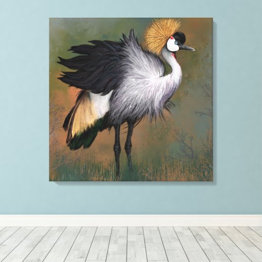 Gray Crowned Crane Bird Canvas Print - Schilderen (Insitu (Houten vloer))