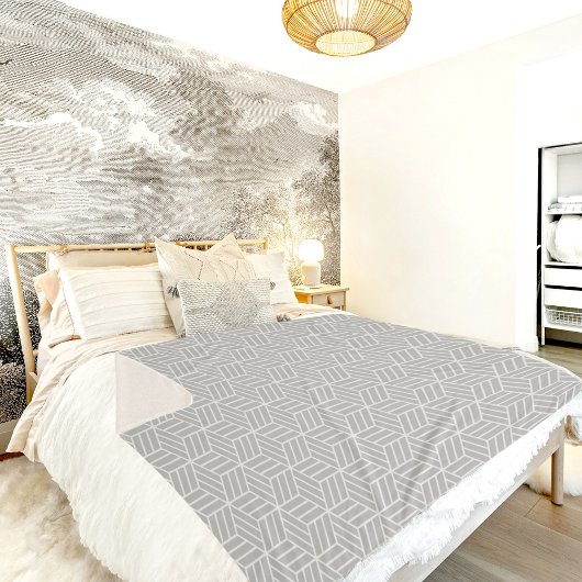 Gray Cube Line Pattern Sherpa Blanket Sherpa Deken