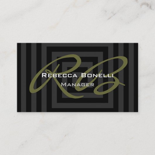 Gray Cubic Spiral Pattern Monogram Visitekaartje (Voorkant)