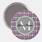 Gray Cupcakes, gepersonaliseerde naam Monogram Magneet (Voorkant / Achterkant)