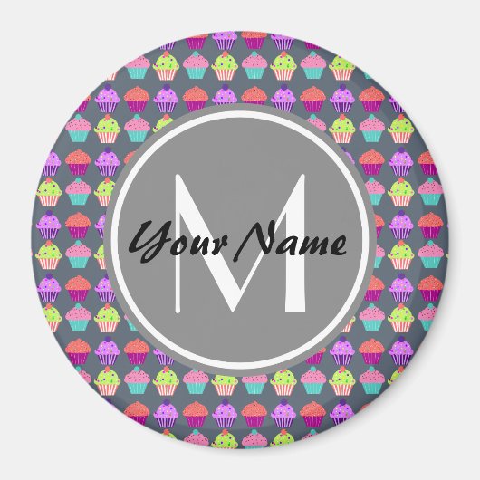 Gray Cupcakes, gepersonaliseerde naam Monogram Magneet (Voorkant)