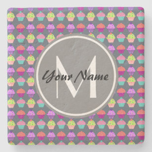 Gray Cupcakes, gepersonaliseerde naam Monogram Stenen Onderzetter