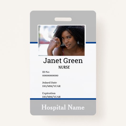 Gray Custom Employee Nurse Doctor ID Foto Badge (Voorkant)
