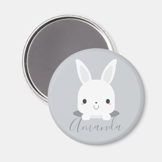 Gray Cute Little Bunny Rabbit met aangepaste naam Magneet (Voorkant / Achterkant)