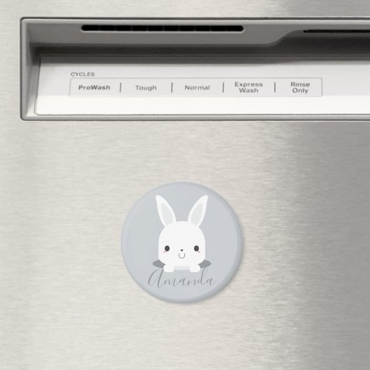 Gray Cute Little Bunny Rabbit met aangepaste naam Magneet (Insitu (Vaatwasser))